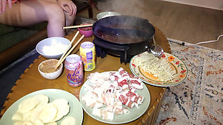 Hot Chinese Wife Prepares Hot Pot.... Eats Stepdaddy's Cum with Her Chopsticks