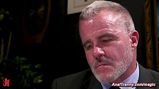 Headmaster punishes and fucks bound tranny student