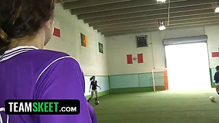 Soccer females crew work out their pussies after teaching