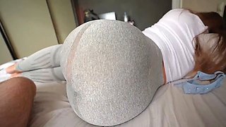 Step sister caught me jerking off and I fucked her through a hole in her leggings