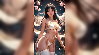 Black Hair Elf White Bikini Moonlit Blossom Dance - Sexy AI Babes