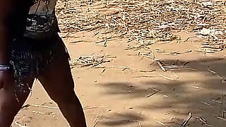 African Ebony Sexy Black Girl Dances in Public with Laughter