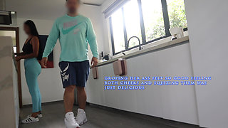 Young Maid in Blue Leggings Lets Her Boss Touch Her Good