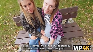 Vip4k. wild blonde sapphic didn\u2019t see a problem to bang on a job casting in front of her gf