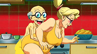 Hentai Granny Gets Double Hot Love for Breakfast