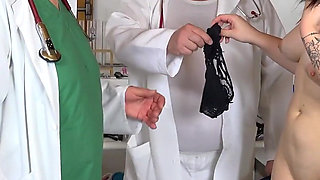 Seductive teen Little Eliss examined by two old perverts