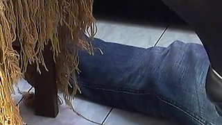 Hot Blonde in Pantyhose Footjob