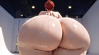 Shaved Red Hair Mature MILF Teases Her Massive Curves in White Studio