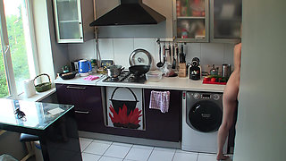 My girlfriend has a nice ass and she walks around the kitchen naked in the morning