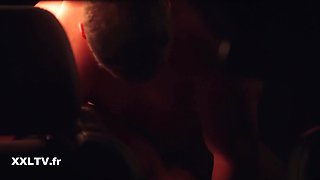In the car's backseat, the busty brunette Lena Coxx considers her relationship with her BF