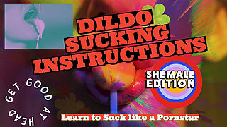 Dildo sucking instructions, the shemale has a big tasty cock and you are going to suck it