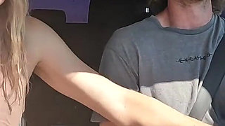 Sexy Blonde Swallows Cum After Road Head