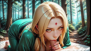 Tsunade Jiraiya Wild Sex in Forest and Onsen Blowjob Deep Big Breasts Blonde Ninja Tsunade Sucking Cock Hard Anal Onsen Water Ca