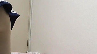 Miniskirt Student Uniform Girl's Room Cleaning, Slender but Natural Tits Japanese Girl Cleaning in No Bra and Thong Panties