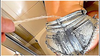 Desperate Pee In My Jeans Shorts Next He Pee On My Ass
