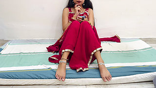 Indian Wife Video Call with Husband Seducing but Wife Cheats on a Husband While Having Sex with Devar in Hindi