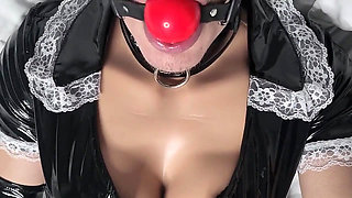 Dressed up in her slutty pvc maid outfit Jessica's stops from doing her chores