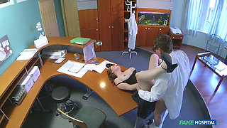 Fake Hospital - Stunning Red Head Helen Gives Blowjob for Job Security in Hospital Office Before Getting Hard Sex