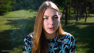 Seductive Russian Beauty Smoking Cigarette Studio Vibes