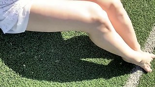 Pregnant Russian Babe Plays on Football Court