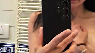 Solo Masturbate and Huge Orgasm Making in the Mirror in the Hotel Bathroom
