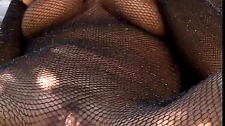 Busty kneeling blonde slut takes four cocks in her mouth as dudes pet her twat
