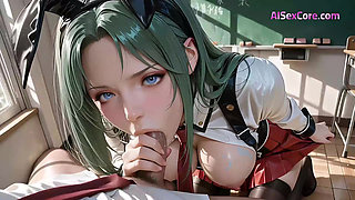 A college babe with big tits takes over a classroom turning a simple study moment into hot sex (AI)