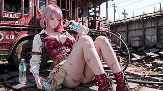 Pink-Haired Mech Warrior! The Cold Beauty of the Wasteland. Red and white armor hiding secrets?