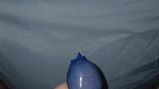17cm Filling up a blue condom in the morning