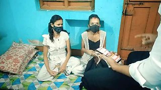 Indian Desi Village Teacher Fucks School Girls - Hindi Audio Threesome with Tight Pussy