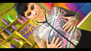 Tattooed Alt Teen Deepthroats & Gets Face Fucked POV by Her Punk BF - Sloppy BJ to Facial Cumshot