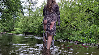 Sexy Moves in a Torn Dress in the Forest and Water
