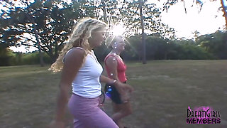 Park Flashing with Two Cute College Girls