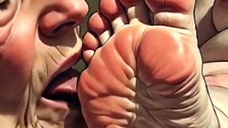 90 Year Old Granny Licking & Sucking BBW Big Feet - Very Aroused