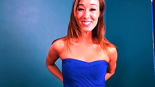 Amateur redhead Jacqueline with glasses masturbates