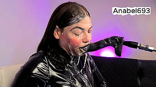 A Demon Dressed in Latex, Latex Gloves, a Latex Suit, and Black Lips, Sensually Sucks Your Cock and Spits Saliva and Semen on Me