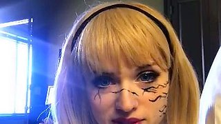 Slutty amateur blonde smoking and jerking dick