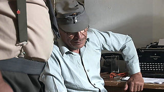 Pretty Blonde Girl Is Chained to the Ground to Be Tormented by Three Men