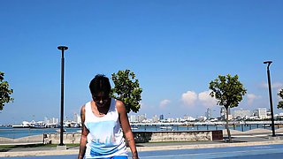 Thai skater teen relaxing on a big cock