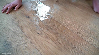 Hot Blonde Gets Piss Shower and Licks the Floor to Clean It - Pissing in Mouth - Fetish - Spitting