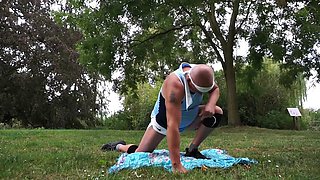 Sporty Big-Butt Perverts Pee and Anal Masturbate Outdoors