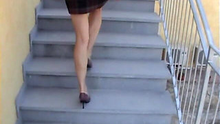 Retro - Putting Seamed Pantyhose on and Stroking Fan's Pic