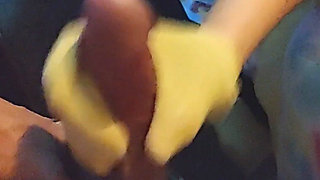 Sockjob - Minnie Mouse Sock Footjob - Yellow Ankle Sock Handjob - Cum