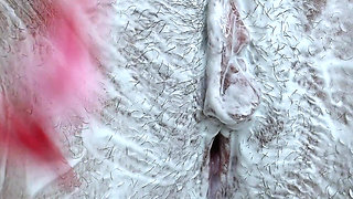 Extreme Close-up of Hairy Pussy Shaving!