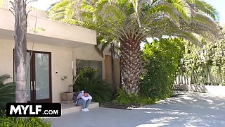 Envious stepmom frightens her stepson's fresh girlfriend by seizing her by the pussy in intimate