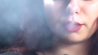 Cute Russian Redhead Smoking in Leopard Pants