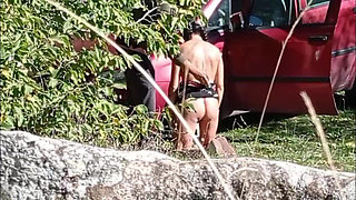 Amateur hot couple caught sucking cock outdoor blowjob and cumshot