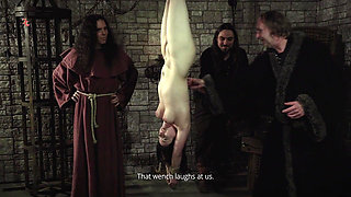 Mooin Witch the Exhausted Milkmaid Is Pulled Upside Down to the Ceiling with Weights at Her Wrists to Be Tormented and Interroga