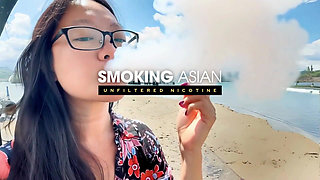 Real Smoking Asian MILF Secretly Chainsmoking in My Bathroom & Playing with My Smokey Breasts