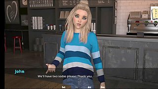 Newbie enjoys a visual novel with busty brunette and big natural tits